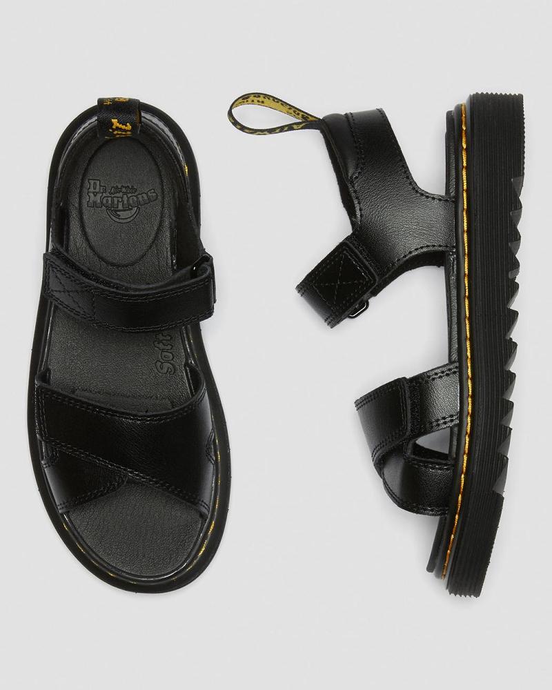 Dr Martens Junior Vossie Leren Sandalen Kinderen Zwart | NL 102GSO